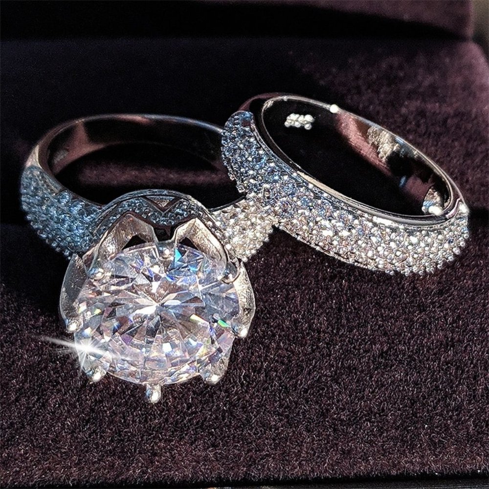 NEW Luxury 925 Sterling Silver Diamond Ring Set - Picture 5 of 5